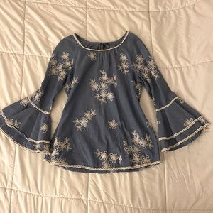 70s Style Bell Sleeve Embroidered Top by Hannah Size Small
